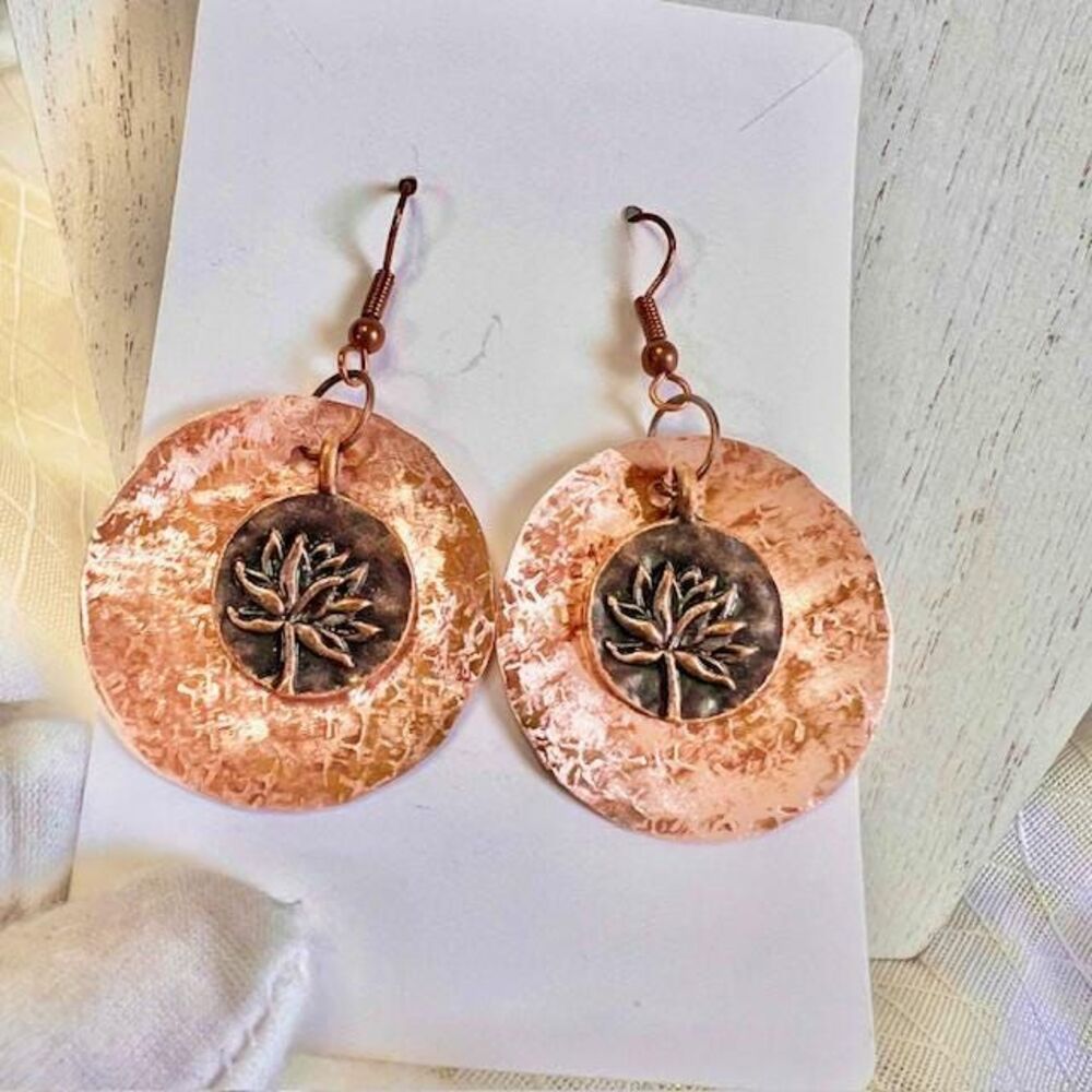 Lotus Flower Copper Earrings, Copper Dangle Earrings, Floral Earrings